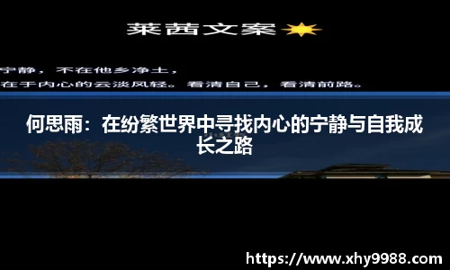何思雨：在纷繁世界中寻找内心的宁静与自我成长之路
